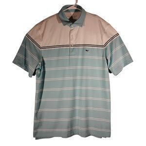 Vineyard Vines performance polo shirt mens M Medium blue striped stretch